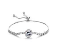 Lotus Karen Silver Round charm Women's Adjustable Tennis Bracelets Cubic Zirconia Bracelets for Birthday Christmas Mother's Day Anniversary Graduate Gifts for Women Ladies Daughter Sister Mum