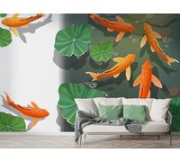 Lotus Koi Wall Mural, Self Adhesive Wallpaper Peel and Stick, Landscape Zen Style Home Decor Photo Wallpaper, Silk Cloth Wall Sticker for Living Room & Bedroom, 150x100 cm - M-779