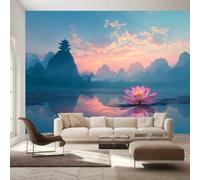 Lotus Lake Non-Woven Wallpaper 150x105 cm | Breathable Fabric, HD Oriental Pond Print, Wall Decor, ideal for Bedroom, Living Room, Hallway and Office