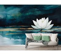 Lotus Landscape Wall Mural, Self-Adhesive Peel & Stick Wallpaper, Painterly Botanical Design Photo Wallpaper for Living Room & Bedroom (450x315 cm), M-851