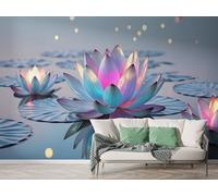 Lotus Landscape Wall Mural, Self Adhesive Wallpaper Peel and Stick, Watercolor Floral Home Decor Photo Wallpaper, Silk Cloth Wall Sticker for Living Room & Bedroom, 350x256 cm - M-832