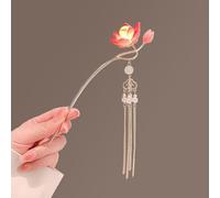 Lotus Lantern Light Hairpins for Women,Chinese Style Flower Hair Sticks,Exquisite Glowing Light Lotus Hairpin,Tassel Beads Hair Chopsticks(red)