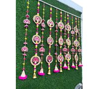 Lotus Latkan Toran Set of 10 - Elegant Decor for Diwali, Weddings, & Home Decoration Handcrafted Lotus Decoration Strings, Pink and Yellow Beads, Tassels