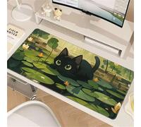 Lotus Leaf Cat Large Gaming Mouse Pad, 900x300x2mm Extended gaming mouse mat XXL improved Precision and Speed Mousemat with Stitched Edges, Desk Mat for Keyboard and Mouses