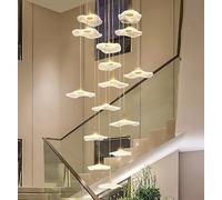 Lotus Leaf Design Staircase Modern Ceiling Chandelier Hotel Lobby Lustre Villa Kitchen Long Lighting(20 Heads,Neutral Light)