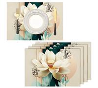 Lotus Leaf Table Fabric Placemats Set of 2, Durable Machine Washable Reusable Vintage Elegance Cotton Linen Non-Slip Table mats for Party Holiday Decor and Everyday Use (45x30cm, Multi-Color)