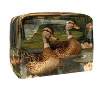 Lotus Leave Indian Runner Ducks Cosmetic Bag for Women, Travel Toiletries Bags Large PVC Makeup Handy Pouch Organiser with Zipper