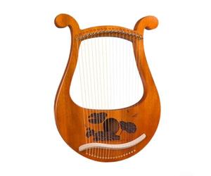 Lotus Mahogany Lyre Harp With 19 Strings, Tuning Wrench and Spare Strings - 35x29x4cm