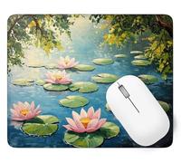 Lotus Mouse Mat, Small Mouse Pad River Waterproof Gaming Mousepad, Mini Desk Mat 25 x 21 cm with Anti-Slip Base, Stitched Edges Mousepad, Keyboard, Mousemats for Desk, Office, Gifts for Women p1j-544