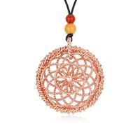 Lotus of Life Tensor Ring Necklace - Sacred & Lost Cubit Frequencies, Pure Copper & Gold Plated Pendant with Red Agate & Yellow Jade Beads for Meditation, Balance & Spiritual Focus, Copper, No