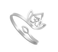 Lotus Om Ring For Women Stainless Steel Spiritual Buddhism Scripture Open Lotus Om Symbol Ring Religious Yogi Symbol Jewelry, Stainless Steel