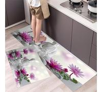 Lotus On The Water Kitchen Rugs Non Skid Washable Mats Set of 2 PCS, Zen Style Absorbent Runner Rugs for Kitchen, Front of Sink,Sink Laundry, 50x80cm+50x150cm Off White