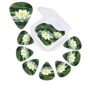 Lotus on water Print Guitar Picks Set of 12 with Custom Organizer Storage Box, Guitar Accessories, Ukulele for Acoustic Guitar, Bass, St Day Gift
