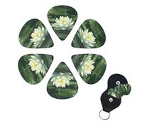 Lotus on water Print Guitar Picks Set of 6 with Custom Guitar Organizer Storage Box for Men Women, Guitar Accessory, Ukulele for Acoustic Guitar and