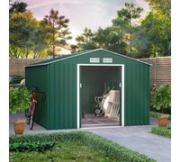 Lotus Orion Apex Metal Garden Shed with Foundation Kit - 9x10ft - Dark Green