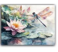 Lotus Paint by Numbers dragonfly Paint by Numbers for Adults with Frame 45X60CM Large Canvas Paint by Numbers Kits with Paint Brushes and Acrylic Pigment Painting for Home Wall Decor, Gifts for Women
