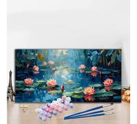 Lotus Paint by Numbers for Adults Beginners, DIY Paint by Numbers Lake Colored Canvas Drawing,Easy Arts and Crafts for Adults Oil Painting Kit for Relax Christmas Decorations,Room Decor 40x70cm G8-880
