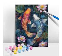 Lotus Paint by Numbers for Adults, Painting by Numbers for Kids 6-12, Paint by Number Canvas Kits Fish with Brushes Acrylic Pigment, DIY Color Oil Painting for Gifts Home Wall Decor 28x35 Inch T-168