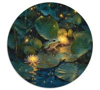 Lotus Pond Frog Puzzle 1000 Piece Cute Animals Round for Adults Challenge Toy Impossible Educational Games Home Decoration 1000pcs (67.5x67.5cm)