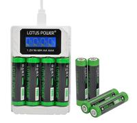 LOTUS POWER Universal 4-slot charger + 4 AA + 4 AAA batteries set, LCD NiMH charger with rechargeable battery AA AAA (1 charger & 8 batteries)