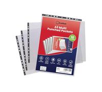 Lotus Premium A3 Landscape Punched Pockets - Ultra Strong 90 Micron Transparent Poly Wallets, Glass Clear Sheet Protectors with Reinforced Edges, Ideal for Filing and Archiving - 78214 (Pack of 20)