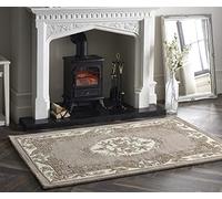 Lotus Premium Traditional Rug Aubusson Wool Heavy Thick Floral Hand Tufted Classic Rug Beige X-Small 60x120 cm (2'x3'11''')