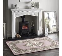 Lotus Premium Traditional Rug Aubusson Wool Heavy Thick Floral Hand Tufted Classic Rug Pink Large 150x240 cm (4'11''x7'10'')