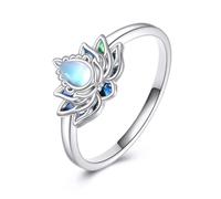 Lotus Rings 925 Sterling Silver Moonstone Lotus Rings Abalone Shell Antique Floral Jewellery Yoga Gifts for Women (7)