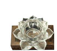 Lotus-Shaped Glass Candle Holder for Floating Candles and Tea LightsWindproof Home Altar Decor, 11.6 x 11.6 x 5.4 cm, Crystal-Style Design