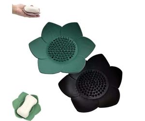 Lotus Shower Steamer Trays 2 Pack - Silicone Soap Holder with Self Draining, Non-Slip Lotus Flower Shape Soap Dish for Bathroom Shower, Kitchen Sink and Countertop Organizer (Black & Green)