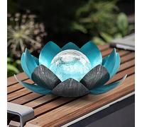 Lotus Solar Lights Outdoor, Solar LED Powered Garden Light Waterproof for Decor Tabletop Ground Yard Patio Walkway Landscape,Metal Glass LED Lotus Flower Lights (Blue)