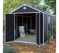 Lotus Sono Apex Plastic Garden Storage Shed with Foundation Kit - 8x12ft - Anthracite Grey