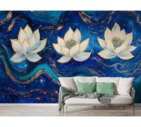 Lotus Starry Sky Wall Mural, Self Adhesive Wallpaper Peel and Stick, Abstract Art Home Decor Photo Wallpaper, Silk Cloth Wall Sticker for Living Room & Bedroom, 150x100 cm - M-852