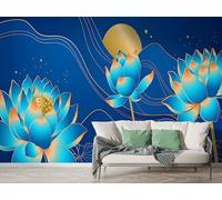 Lotus Starry Sky Wall Mural, Self Adhesive Wallpaper Peel and Stick, Watercolor Art Home Decor Photo Wallpaper, Silk Cloth Wall Sticker for Living Room & Bedroom, 200x140 cm - M-899