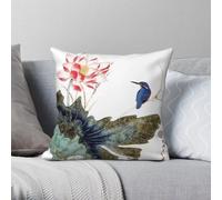 Lotus Stems Water Lilies Kingfisher Pillowcase Polyester Linen Velvet Printed Decorative Throw Pillow Case Room Cushion Cover