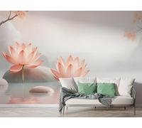 Lotus Stone Wall Mural, Self-Adhesive Peel & Stick Wallpaper, Landscape Watercolor Design Photo Wallpaper for Living Room & Bedroom (100x70 cm), M-831