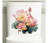 Lotus Toilet Cover Sticker Decals,Flower Leaf Bird Waterproof Toilet Lid Tank Seat Decals Cistern Self-Adhesive Bathroom Wall Sticker