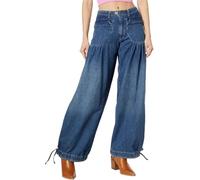 Lotus Tube Jeans, Freelady Lotus Jeans Barrel Jeans Women Casual Loose Fitting Mid Waist Ruffle Jeans (Dark Blue,M)