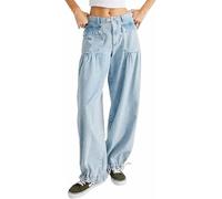 Lotus Tube Jeans, Freelady Lotus Jeans Barrel Jeans Women Casual Loose Fitting Mid Waist Ruffle Jeans (Light Blue,M)