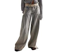 Lotus Tube Jeans, Tube Jeans Lotus Tube Jeans Ruffle Lotus High Waist Tie Hem Barrel Leg Jeans Barrel Jeans Women (Gray,M)