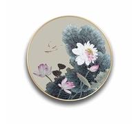 Lotus Wall Art, Landscape Wall Sculpture Decoration, Chinese Wall Hanging Painting, Round Modern Bedside Wall Decor w/Aluminum Alloy Frame for Home Entrance Hallway(C,70 * 70CM)