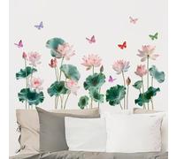 Lotus Wall Decals Chinese Style Flower Leaves Stickers for Home Decor Removable Vinyl Art 60x90cm(B)