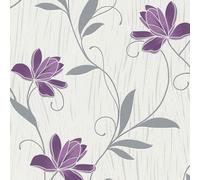 Lotus Wallpaper AS Creation Floral Textured Glitter Vinyl Grey Purple White