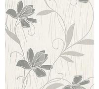 Lotus Wallpaper AS Creation Floral Textured Glitter Vinyl Grey Silver White