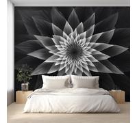 Lotus Wallpaper for Living Room, Black and White Geometry Wall Mural for Bedroom, Non-Woven Photo Wallpaper Home Decor 366X254cm, Wall Decoration D22
