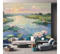Lotus Wallpaper for Living Room, Impressionism Wall Mural for Bedroom, Non-Woven Photo Wallpaper Home Decor 200X140cm, Wall Decoration D3