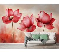 Lotus Watercolor Wall Mural, Self Adhesive Wallpaper Peel and Stick, Floral Painterly Home Decor Photo Wallpaper, Silk Cloth Wall Sticker for Living Room & Bedroom, 150x100 cm - M-856