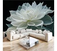 Lotus White Mural Wallpaper 3D Effect Plants Vintage Non-Woven Self-Adhesive Wallpaper Removable Large Photo Sticker TV Background Wall Decor for Living Room Bedroom 200x140 cm