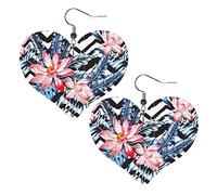 Lotus With Blue Floral Heart Shape Leather Earrings Women Girls Simple Dangle Earrings Gifts for Her