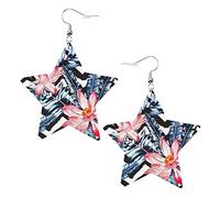 Lotus With Blue Floral Star Shape Shaped Leather Earrings Women Girls Simple Dangle Earrings Gifts for Her